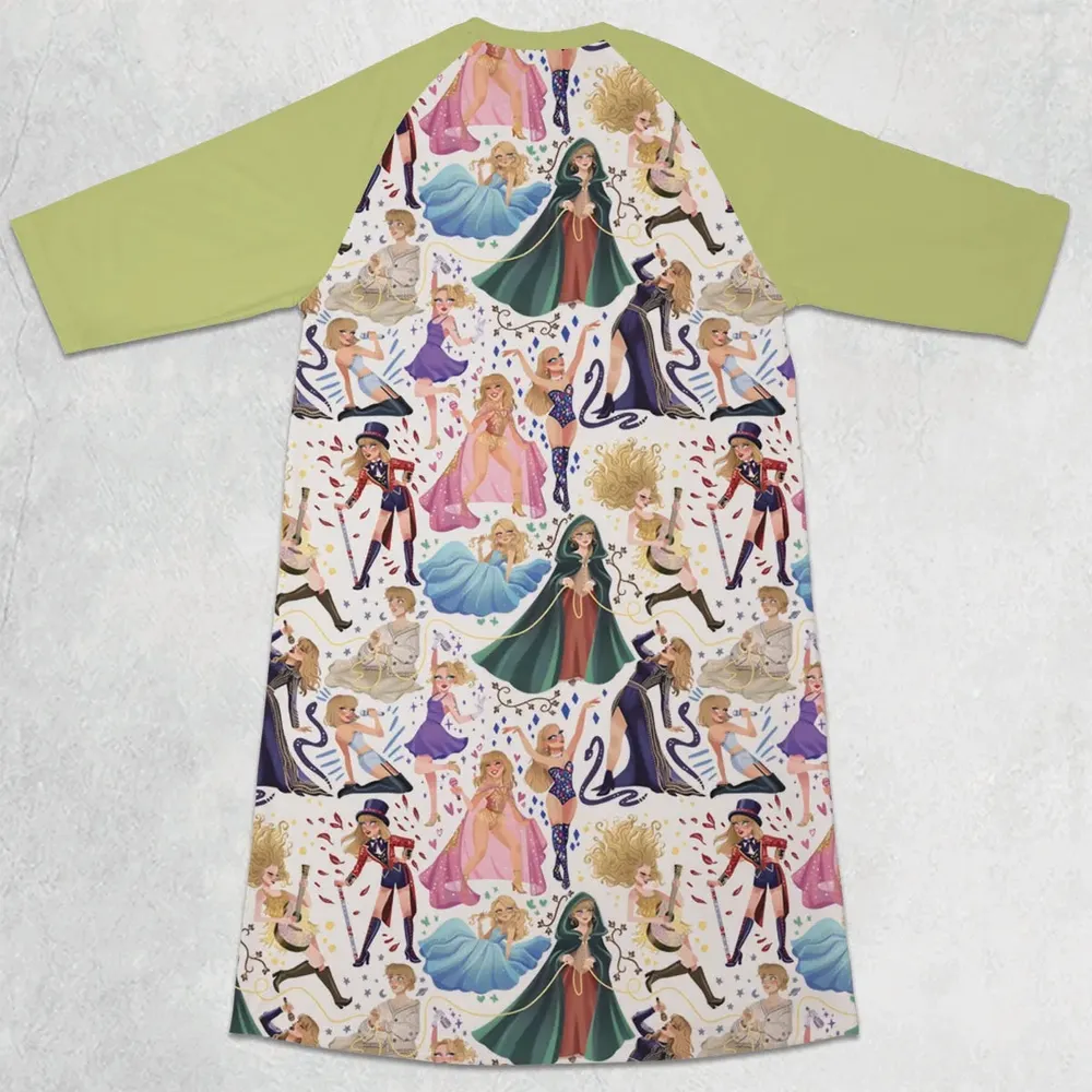 Blondie Colorful Lineup 3/4 Sleeve Raglan Dress - 2