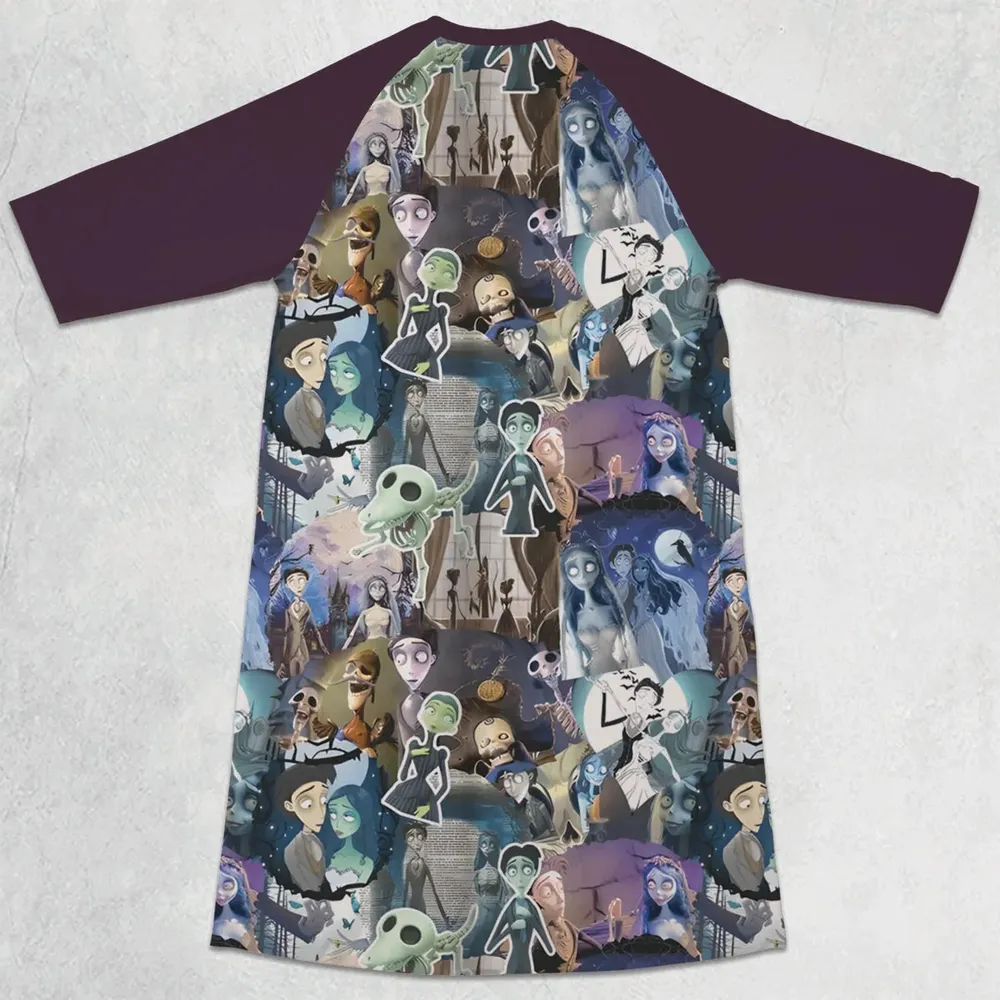 Unalive Bride Corpse Bride 3/4 Sleeve Raglan Dress - 2