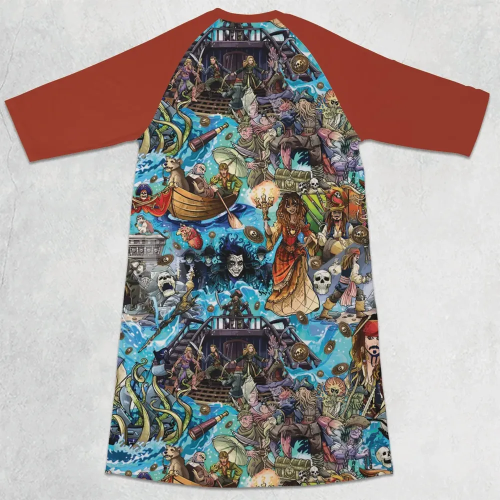 Travel And Fight Pirates of the Caribbean 3/4 Sleeve Raglan Dress - 2
