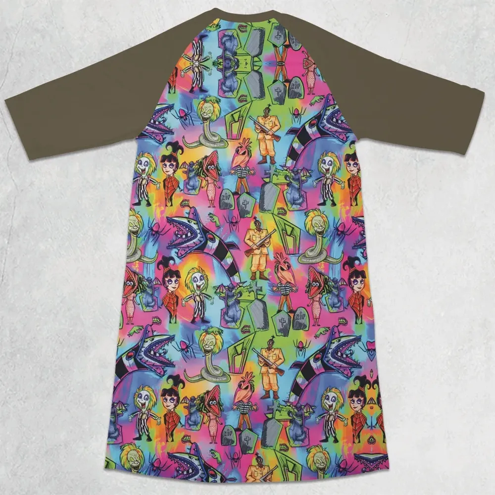 Hauntingly Stylish Beetlejuice 3/4 Sleeve Raglan Dress - 2