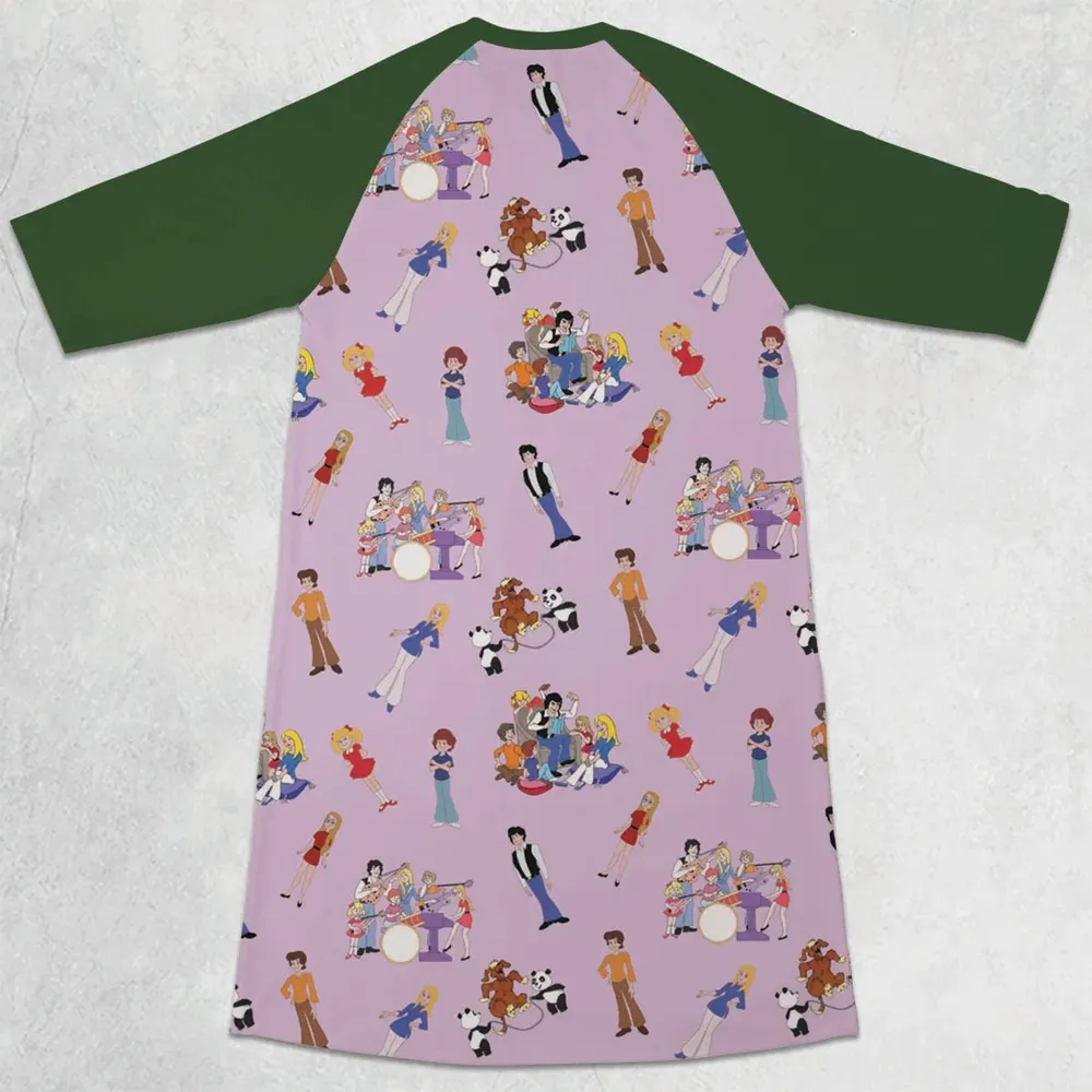 70s The Brady Kids Cartoon 3/4 Sleeve Raglan Dress - 2