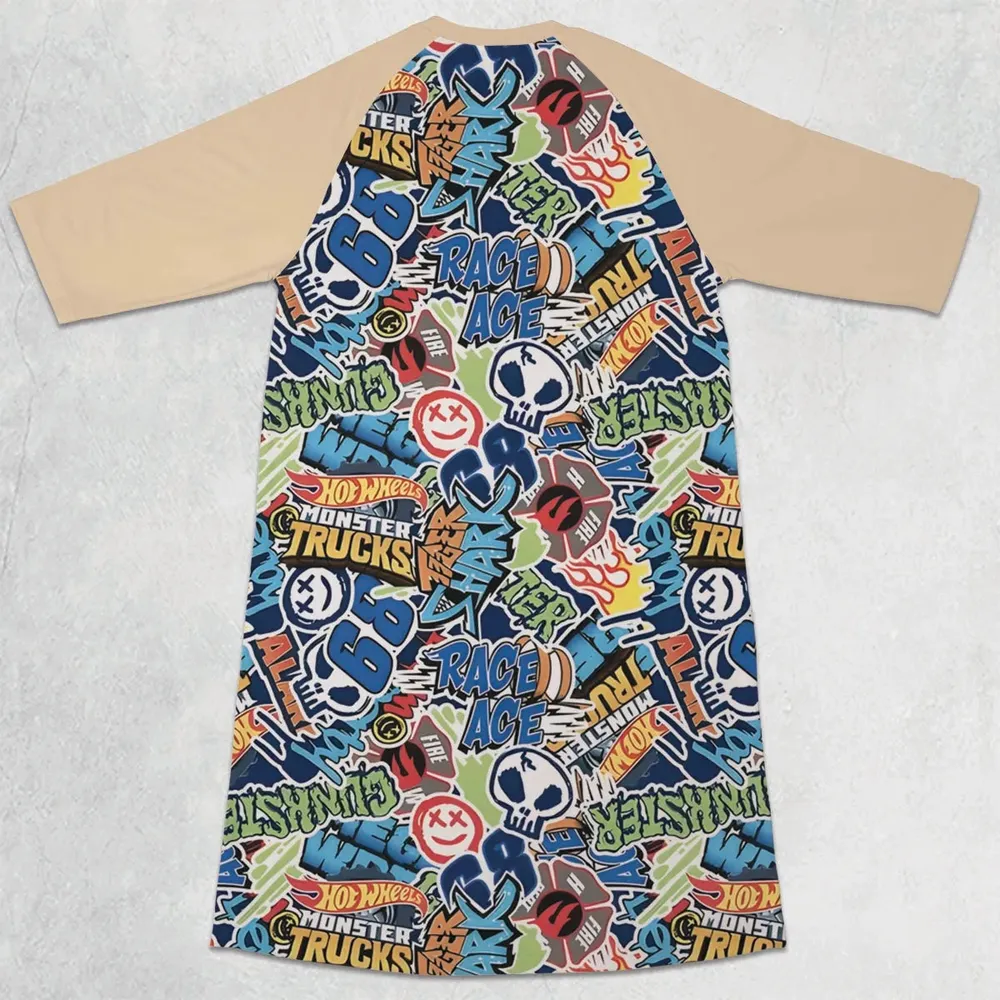 Hot Wheels Monster Trucks Logos 3/4 Sleeve Raglan Dress - 2