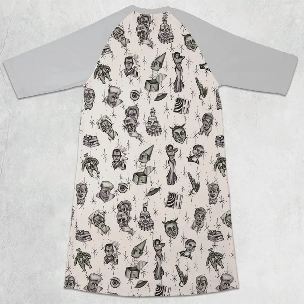 The Twilight Zone Characters Pattern 3/4 Sleeve Raglan Dress - 2