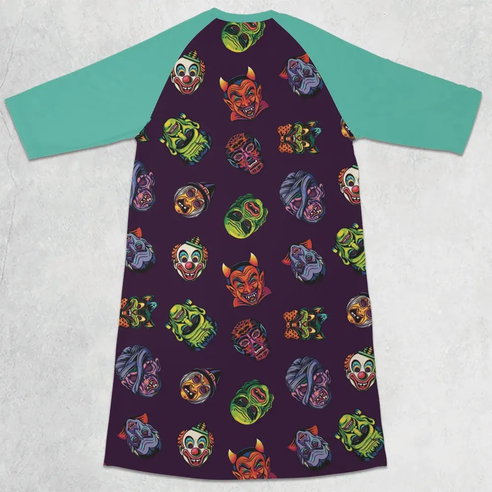 Beast Mode On Monster Masks 3/4 Sleeve Raglan Dress - 2