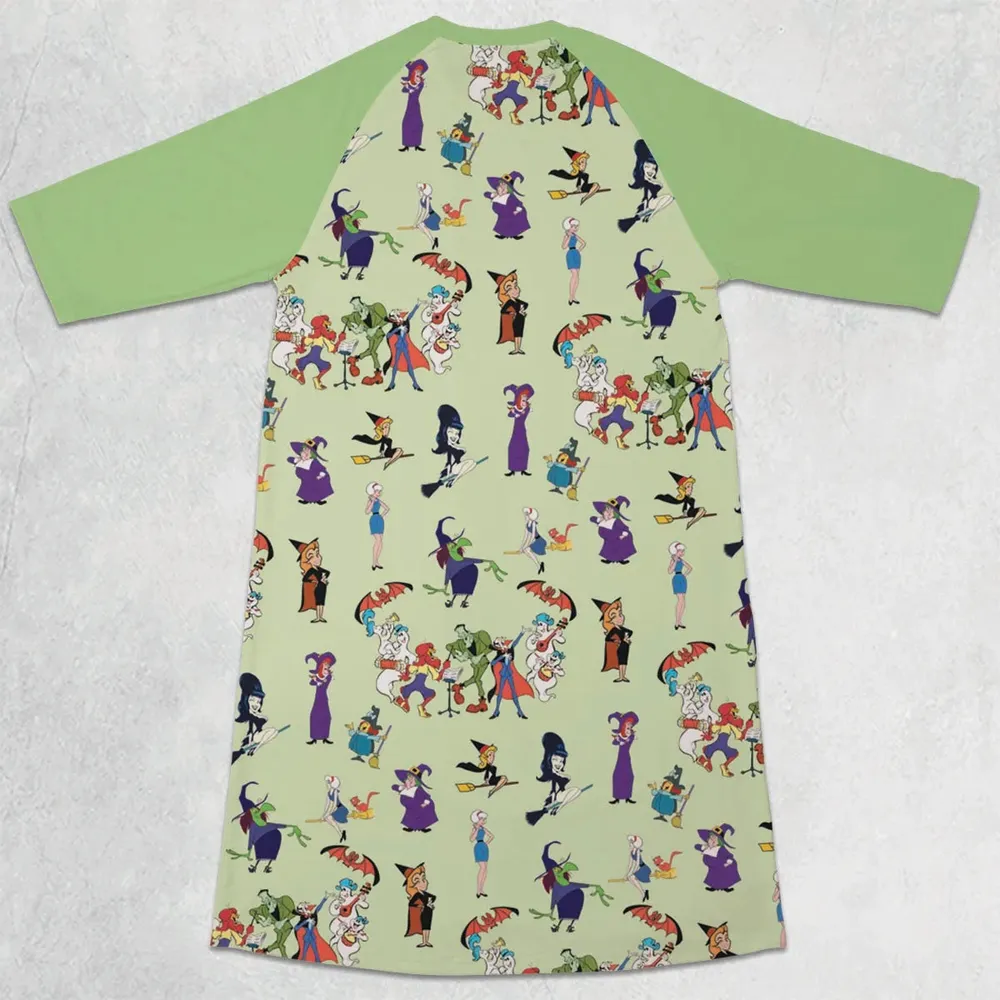 70s Witches Cartoon Characters 3/4 Sleeve Raglan Dress - 2