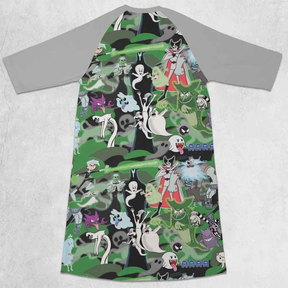 Ghost Cartoon Characters 3/4 Sleeve Raglan Dress - 2
