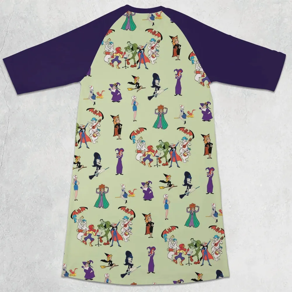 Witches Cartoon Characters 3/4 Sleeve Raglan Dress - 2