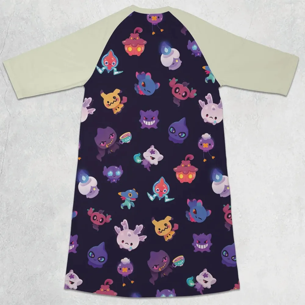 Cute Ghost Type 3/4 Sleeve Raglan Dress - 2