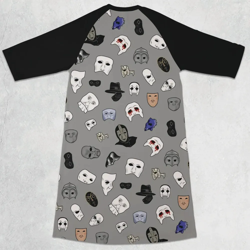 Masks of Phantom of Opera 3/4 Sleeve Raglan Dress - 2