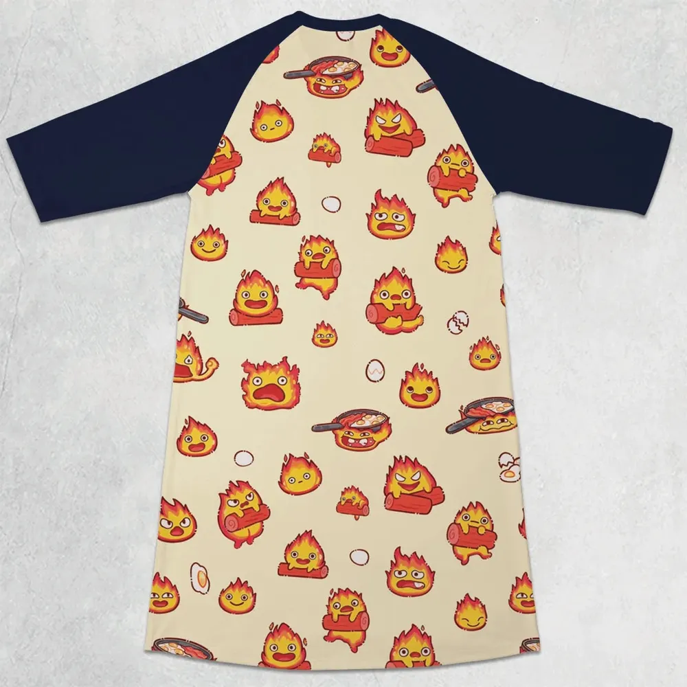 Calcifer Howl’s Moving Castle 3/4 Sleeve Raglan Dress - 2