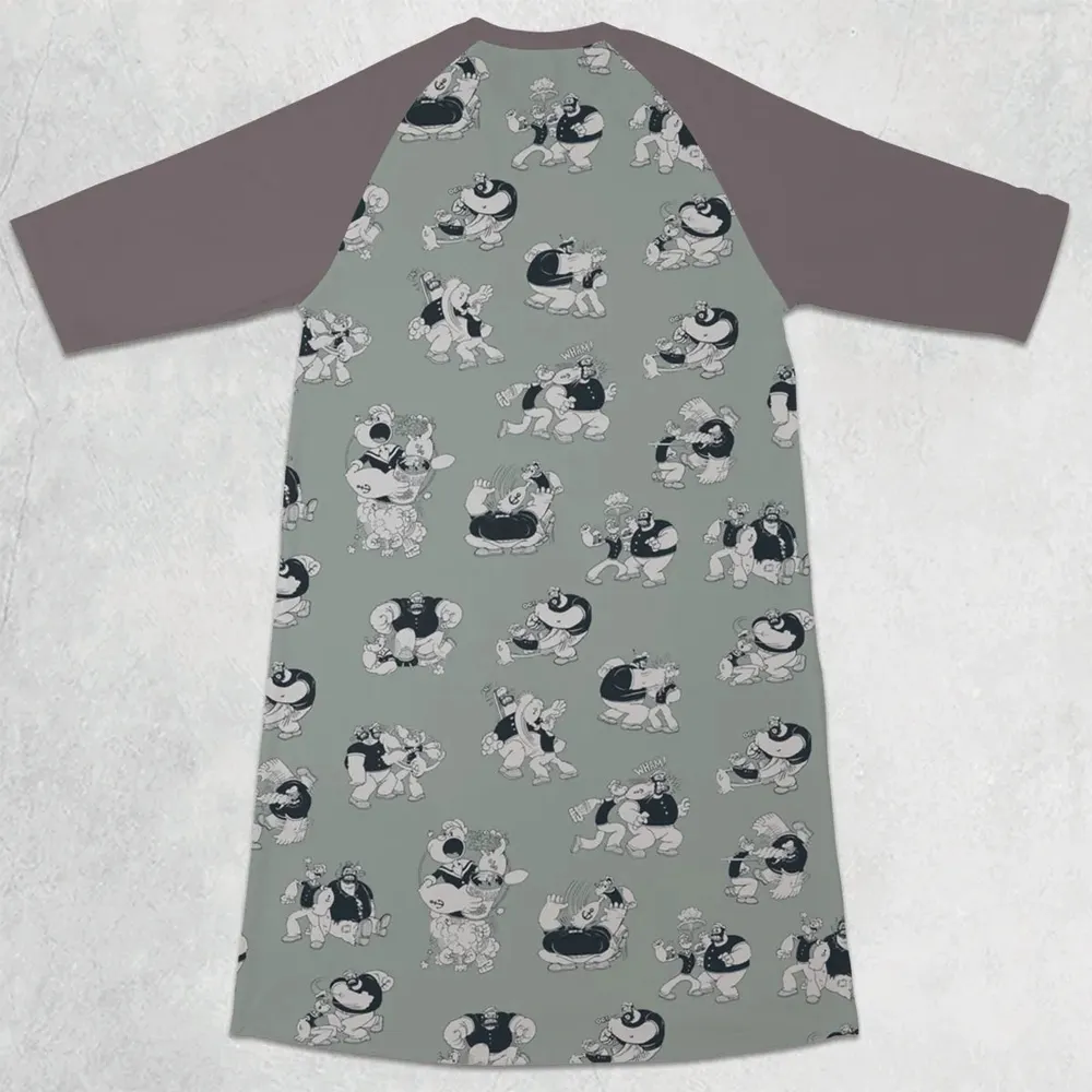 60s Sailors Battle Pattern 3/4 Sleeve Raglan Dress - 2