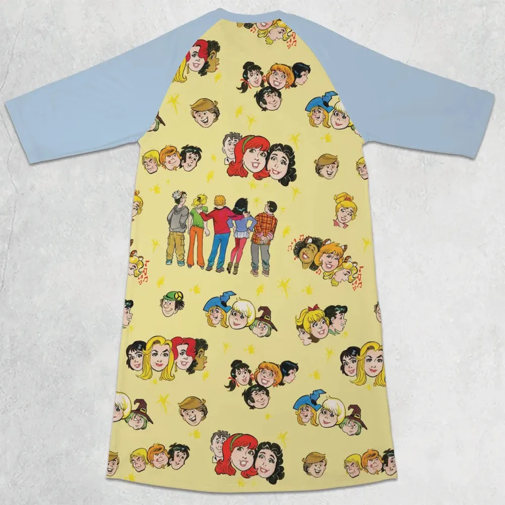 Nostalgic Cartoons in Archie Style 3/4 Sleeve Raglan Dress - 2