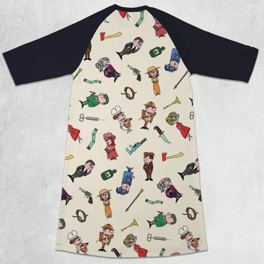 Clue Board Game Characters 3/4 Sleeve Raglan Dress - 2