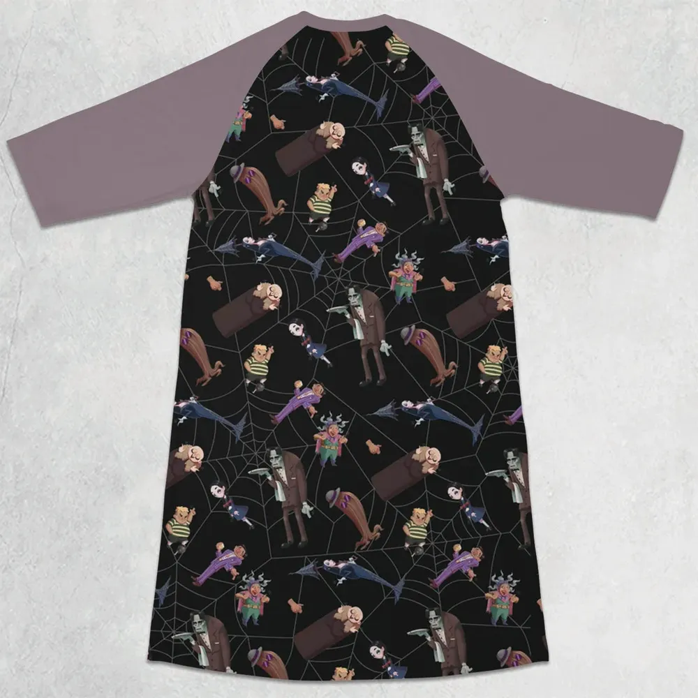 Groovie Addams Family  Cartoon Characters 3/4 Sleeve Raglan Dress - 2