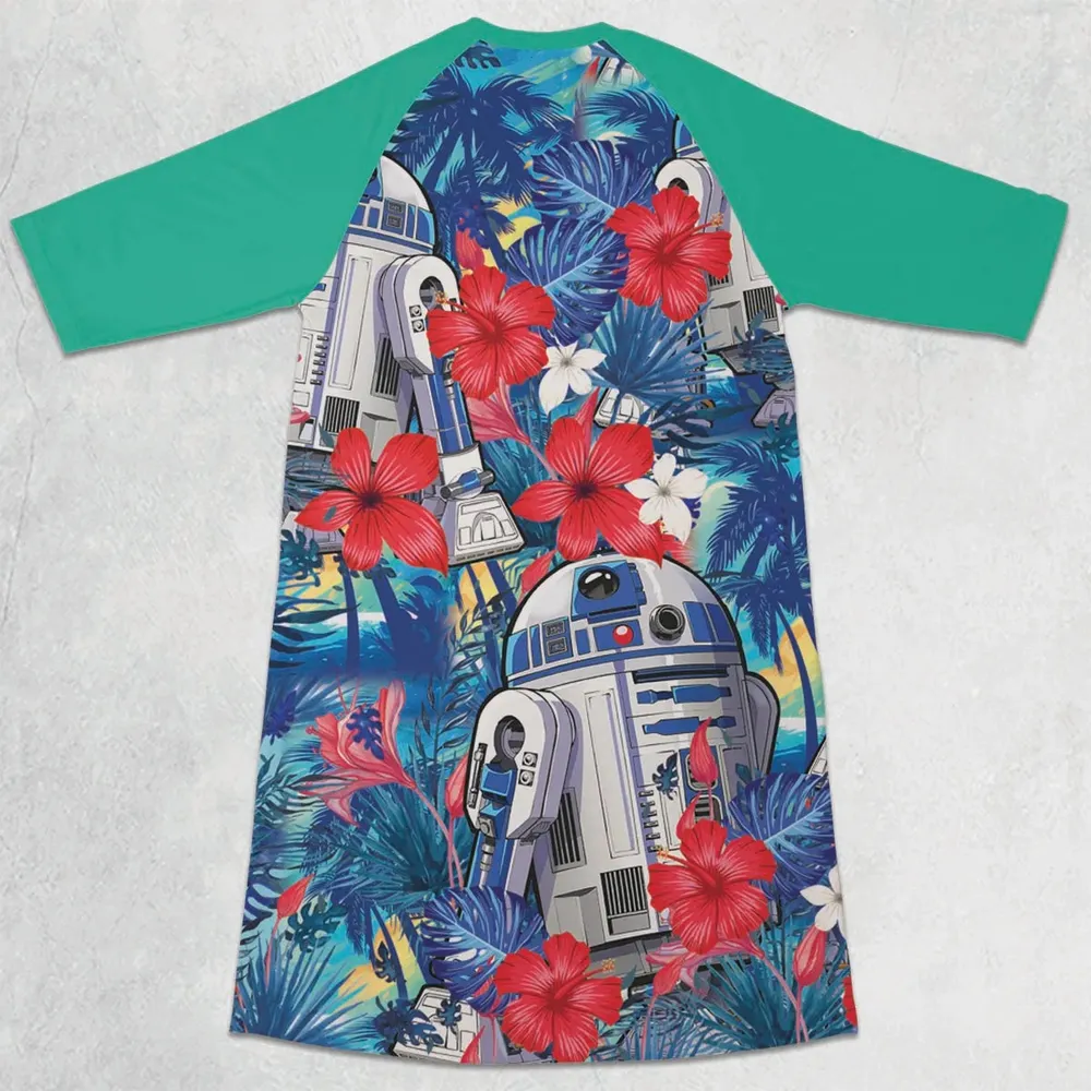 Summer Vacation R2 D2 Tropical 3/4 Sleeve Raglan Dress - 2