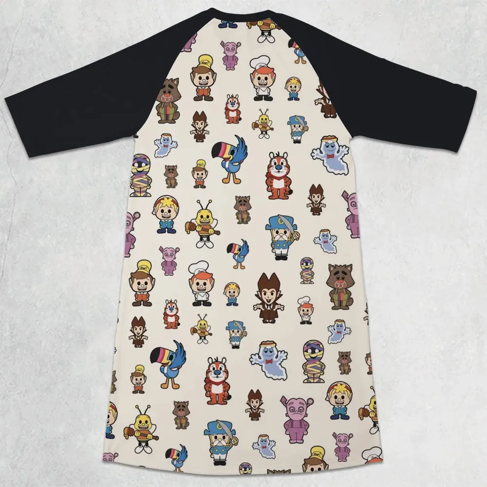 Breakfast Club Cereal Mascot 3/4 Sleeve Raglan Dress - 2