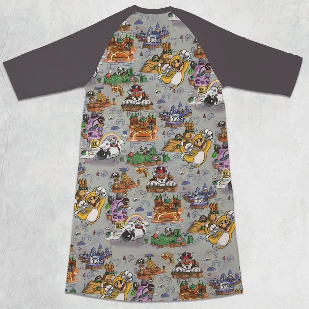 Mushroom World Super Mario Worlds 3/4 Sleeve Raglan Dress - 2
