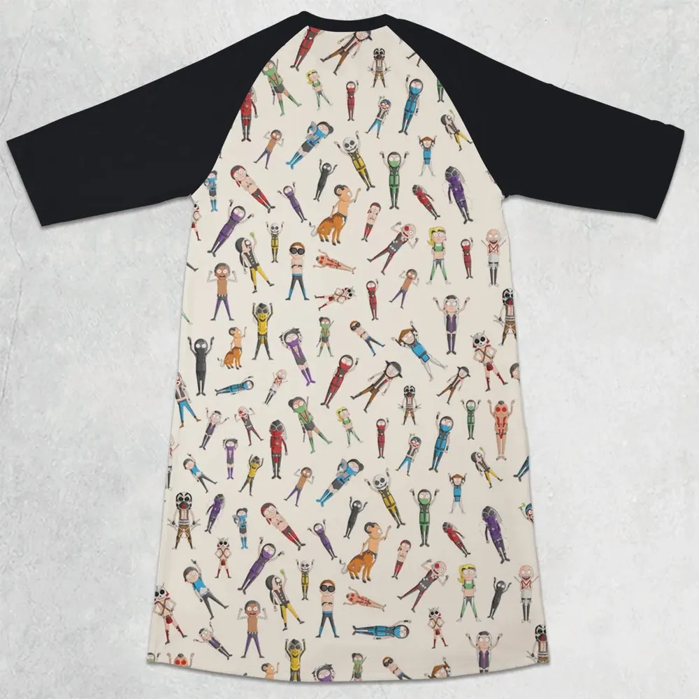 Morty Kombat Morty and Mortal Kombat Mashup 3/4 Sleeve Raglan Dress - 2