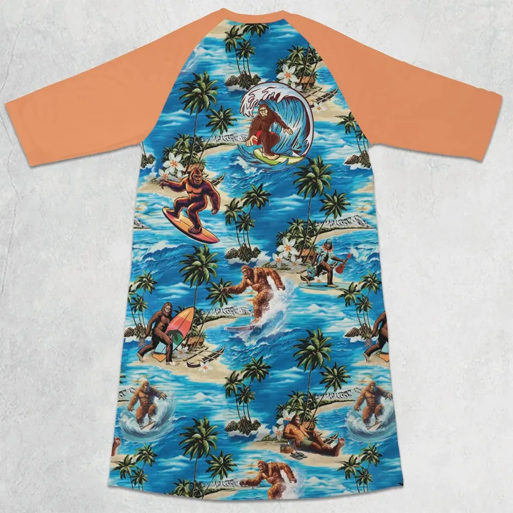 Bigfoot Surfing Summer Vibes 3/4 Sleeve Raglan Dress - 2