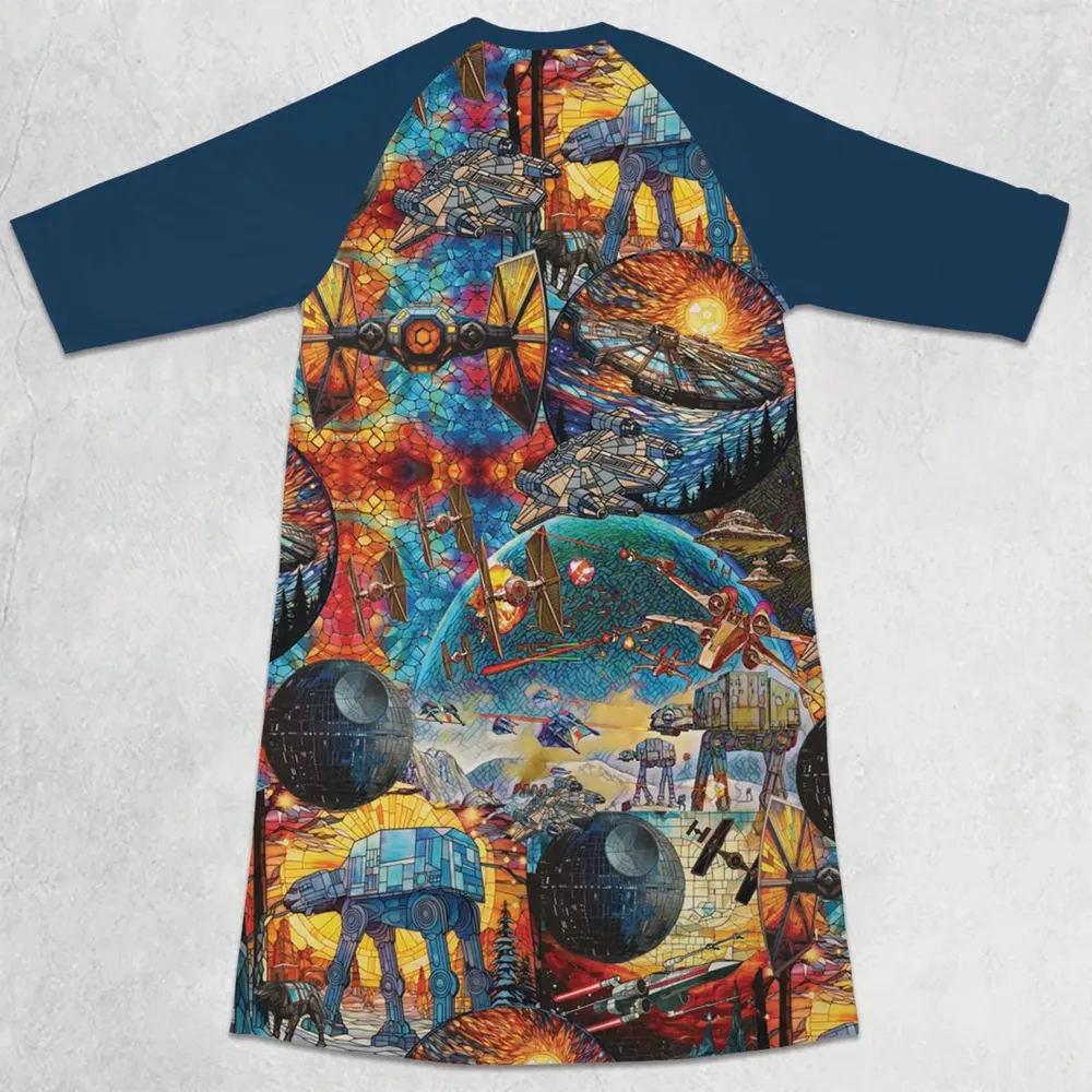 Spaceships Death Star Suncatcher Glass 3/4 Sleeve Raglan Dress - 2