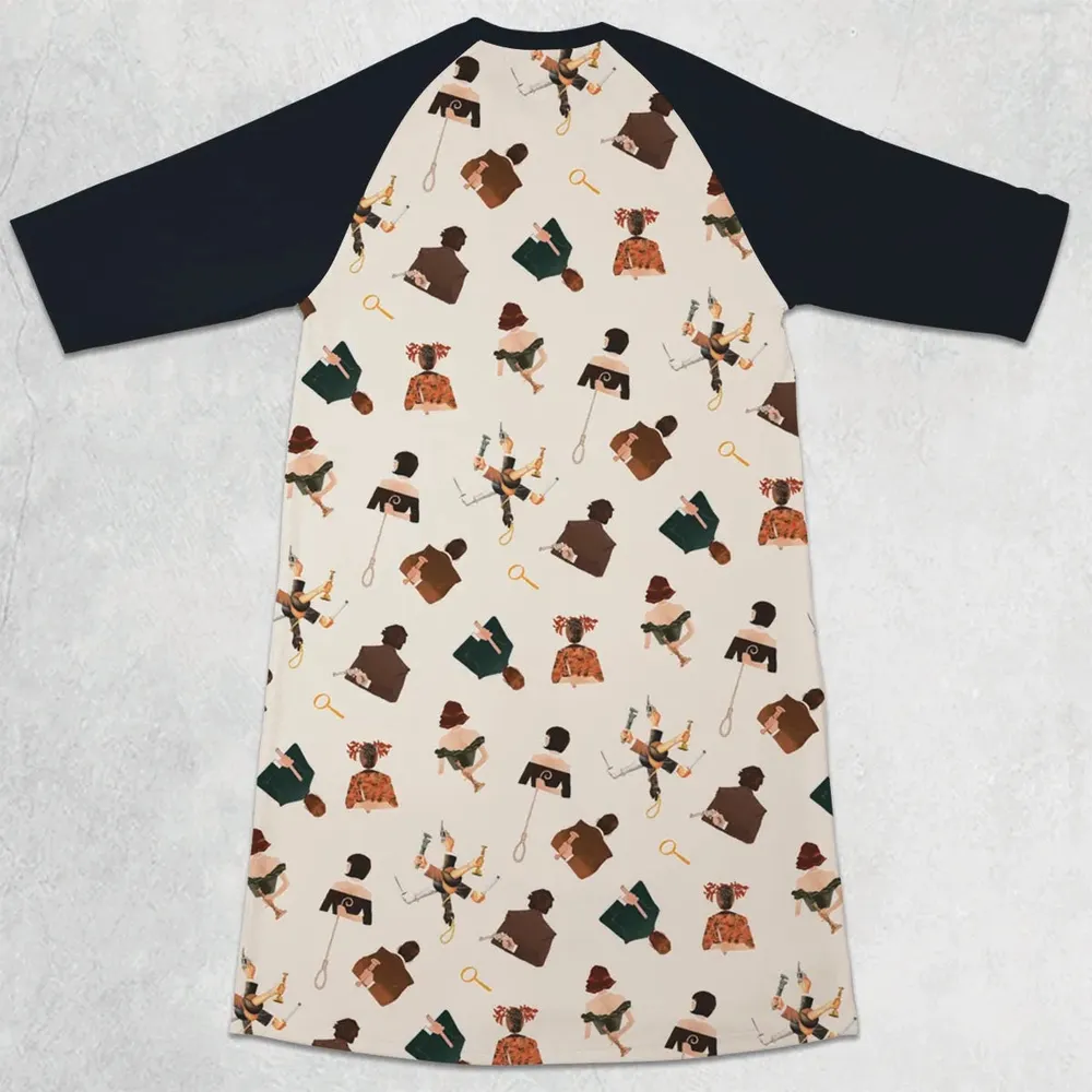 Clue The Movie Characters Pattern 3/4 Sleeve Raglan Dress - 2