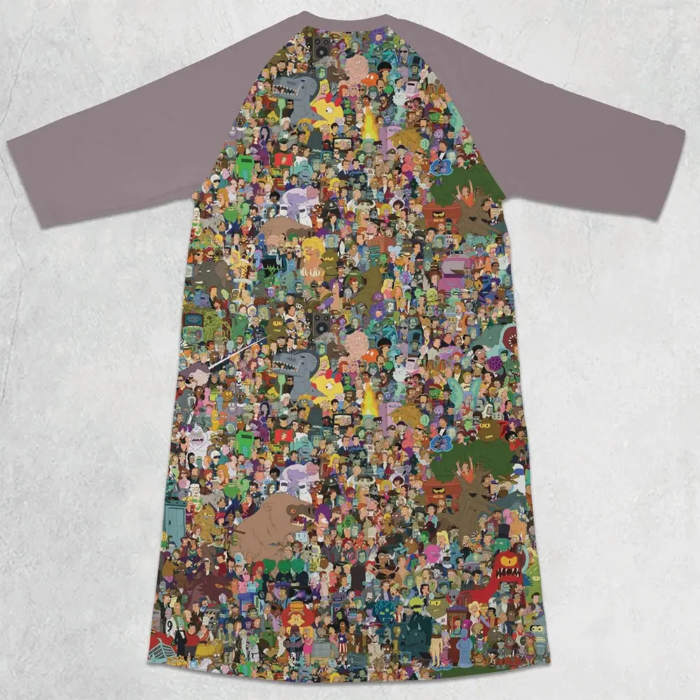 Futurama Characters 3/4 Sleeve Raglan Dress - 2