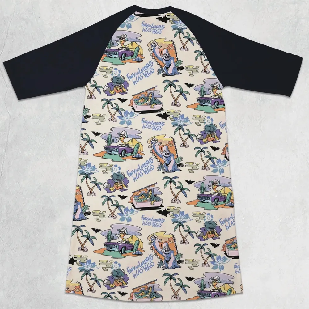 Vacation Fear and Loathing In Las Vegas Pattern 3/4 Sleeve Raglan Dress - 2