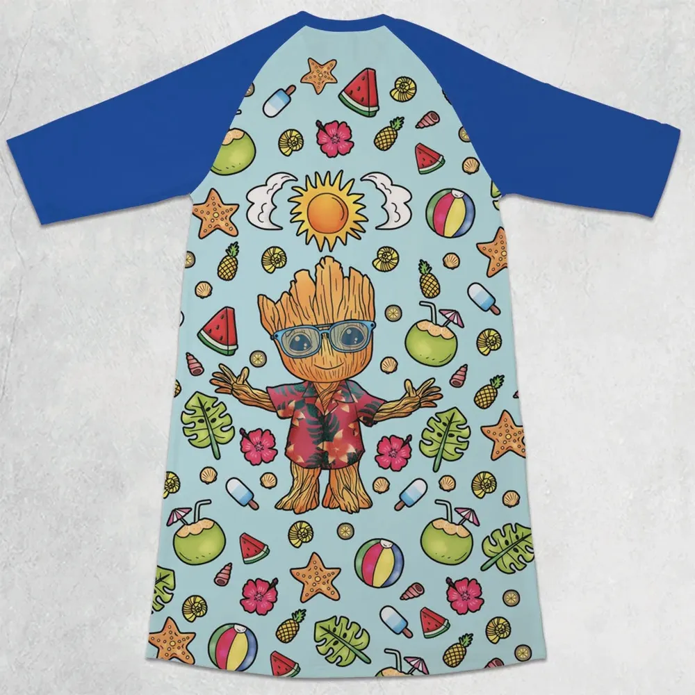 Summer Galaxy Groot 3/4 Sleeve Raglan Dress - 2