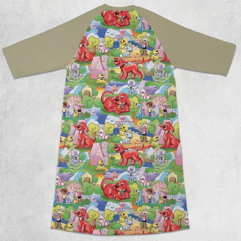 Clifford The Big Red Dog Seamless 3/4 Sleeve Raglan Dress - 2