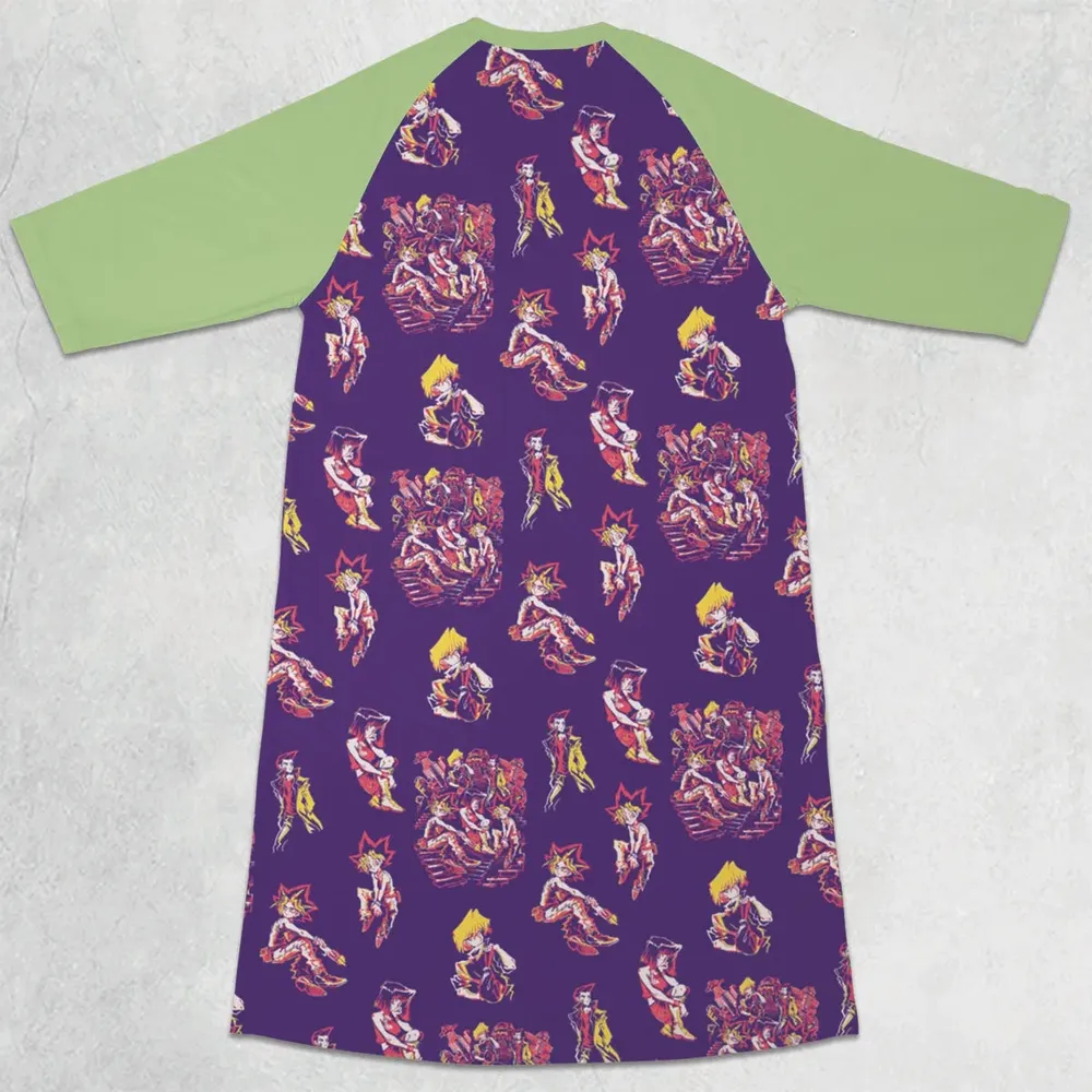 Yu Gi Oh Characters Patterns 3/4 Sleeve Raglan Dress - 2