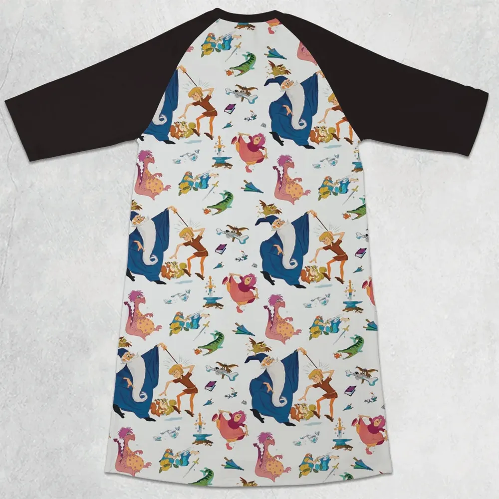 Sword in the Stone Pattern 3/4 Sleeve Raglan Dress - 2