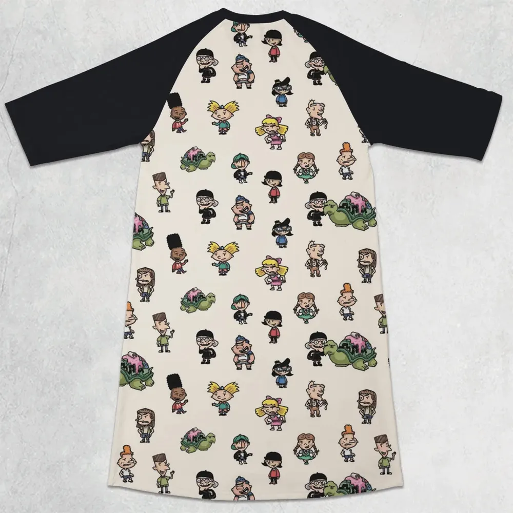 Hey Arnold Characters 3/4 Sleeve Raglan Dress - 2