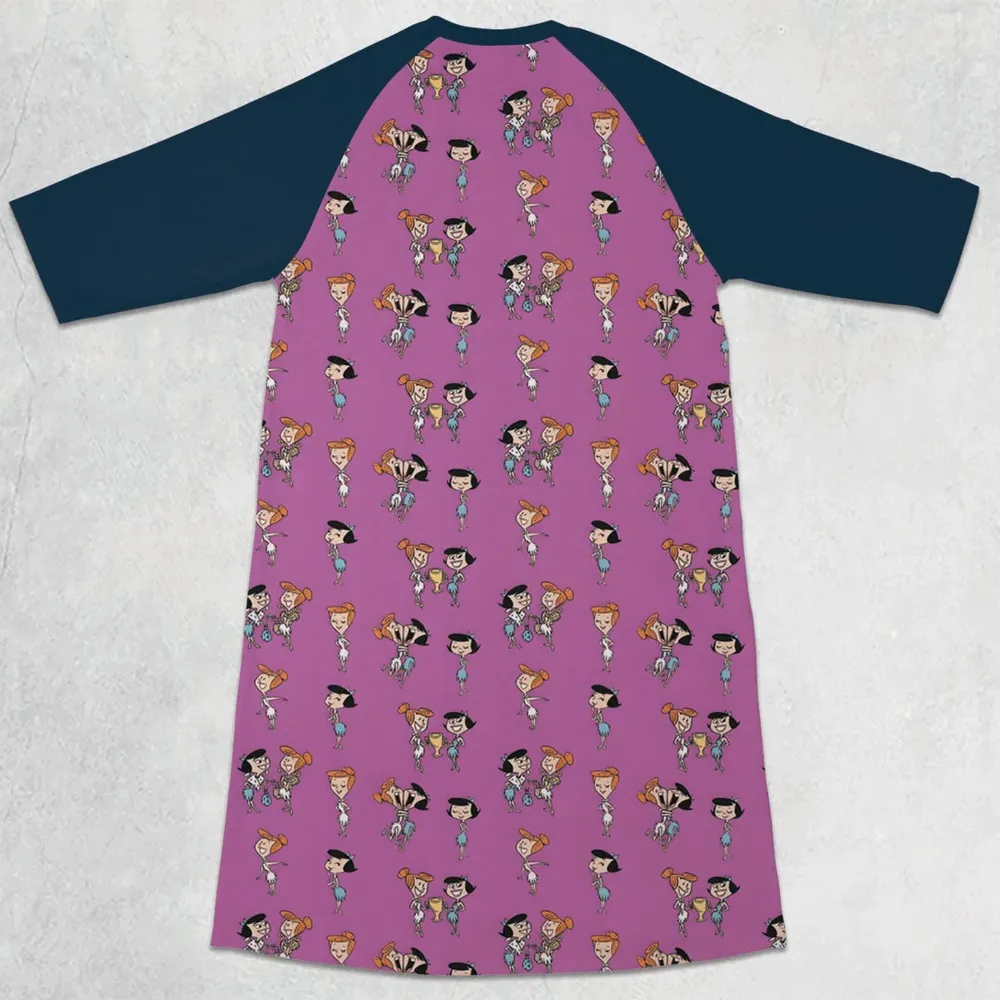 Wilma and Betty The Flintstones 3/4 Sleeve Raglan Dress - 2