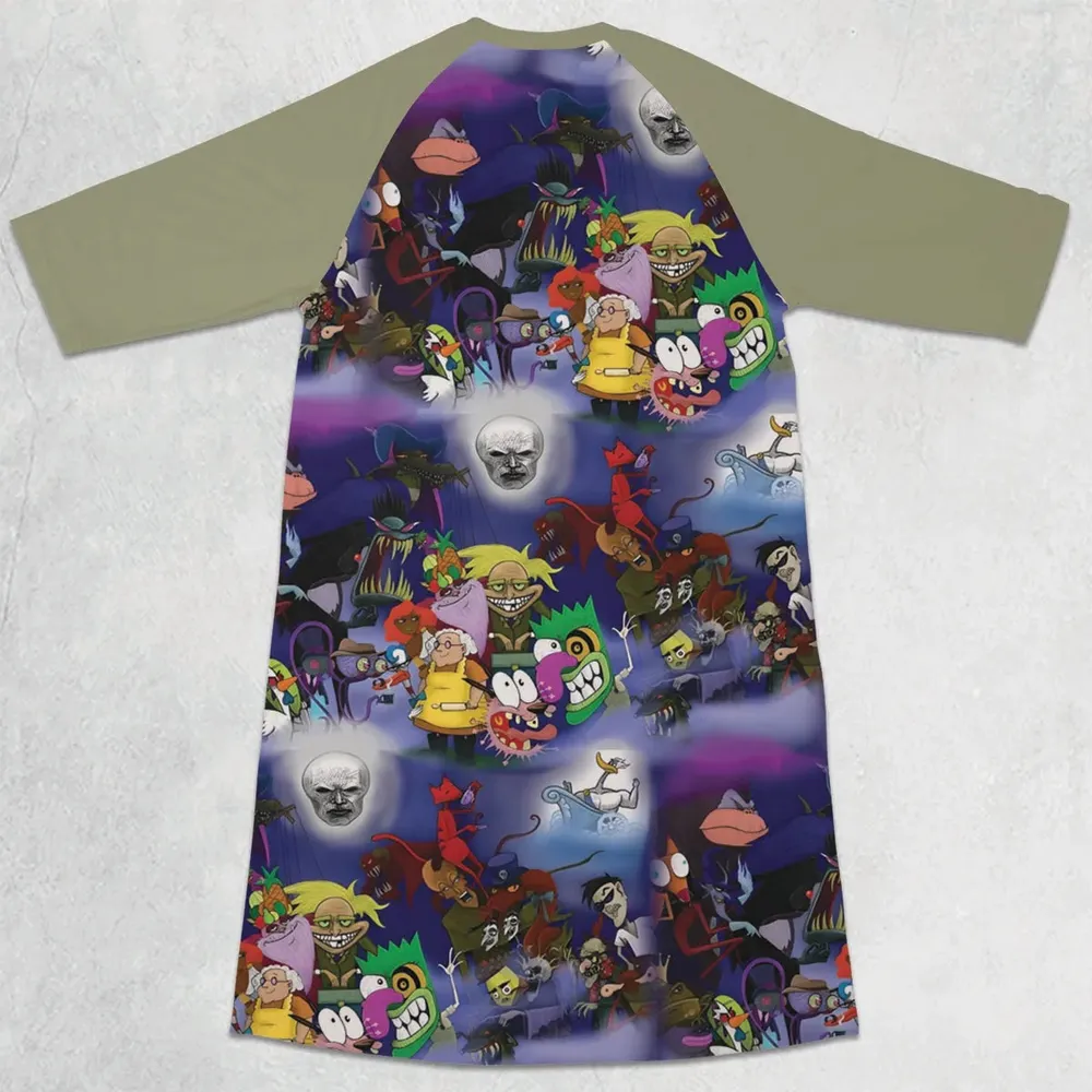 Fearless Courage the Cowardly Dog 3/4 Sleeve Raglan Dress - 2