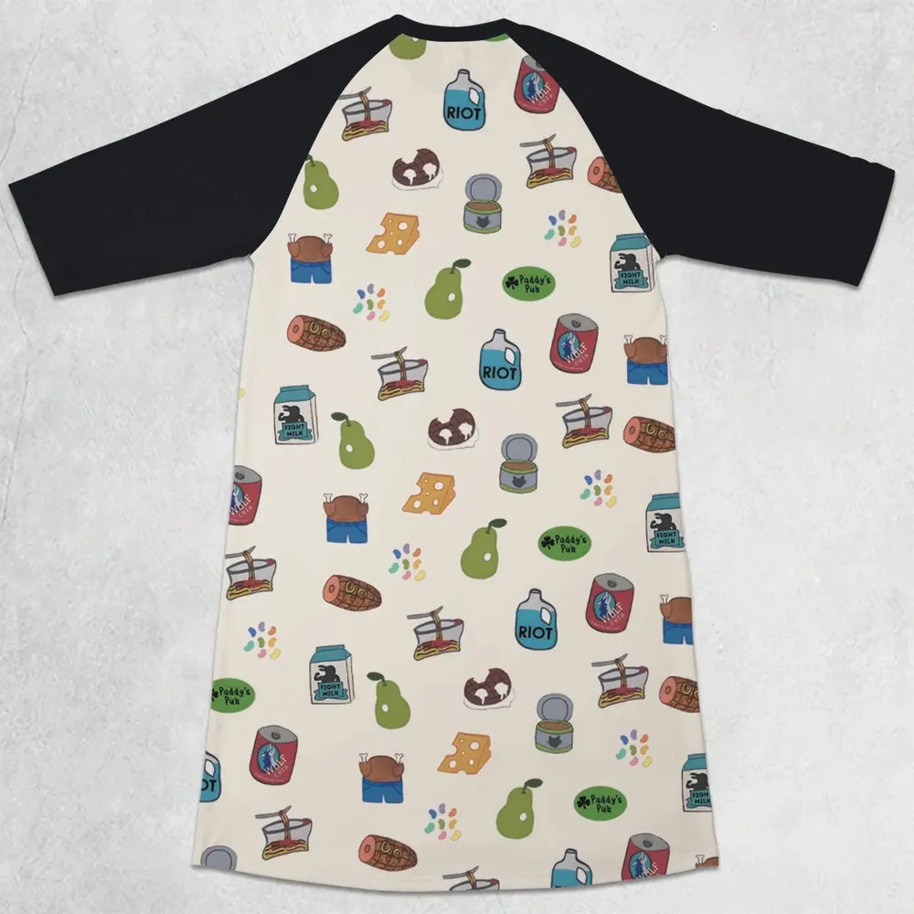 The Food of It's Always Sunny In Philadelphia 3/4 Sleeve Raglan Dress - 2