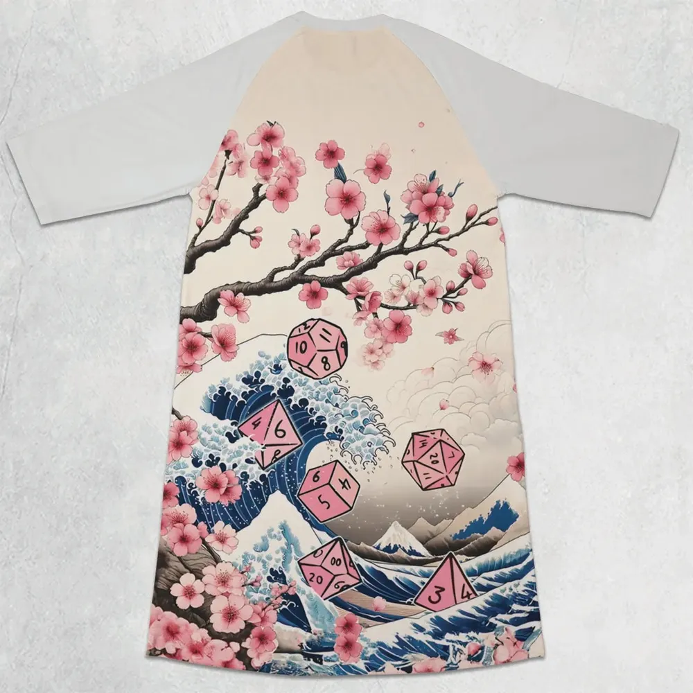 Pink Flower Dice DnD 3/4 Sleeve Raglan Dress - 2