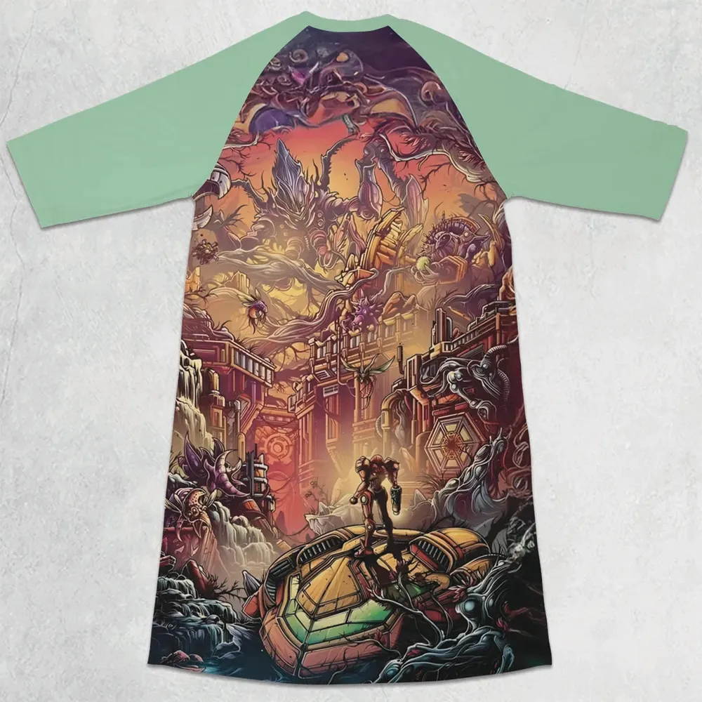 Metroid Prime 3/4 Sleeve Raglan Dress - 2