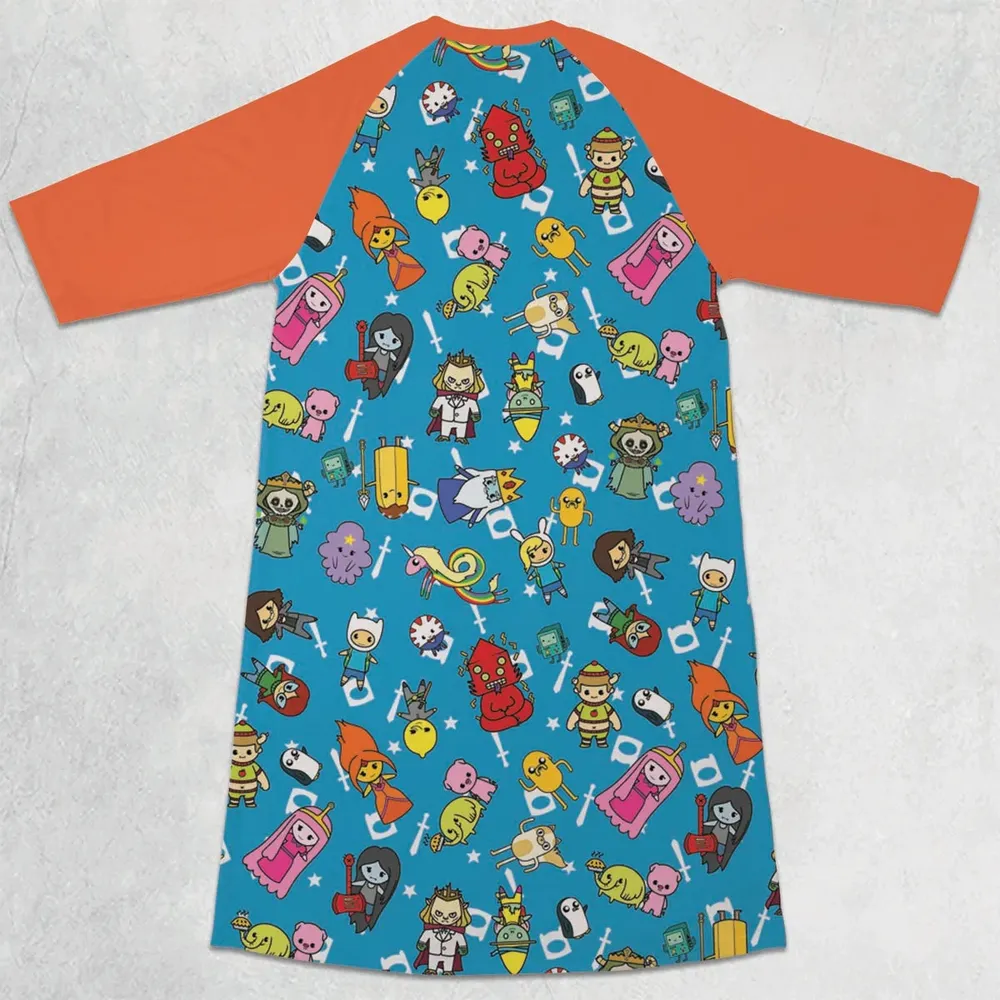 Adventure Time Characters Doodle 3/4 Sleeve Raglan Dress - 2