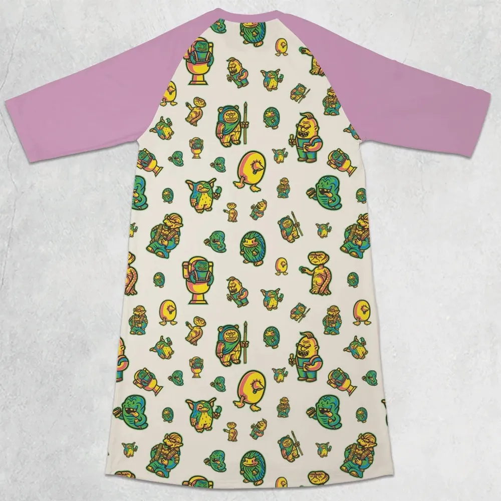 80s But Goodies 3/4 Sleeve Raglan Dress - 2
