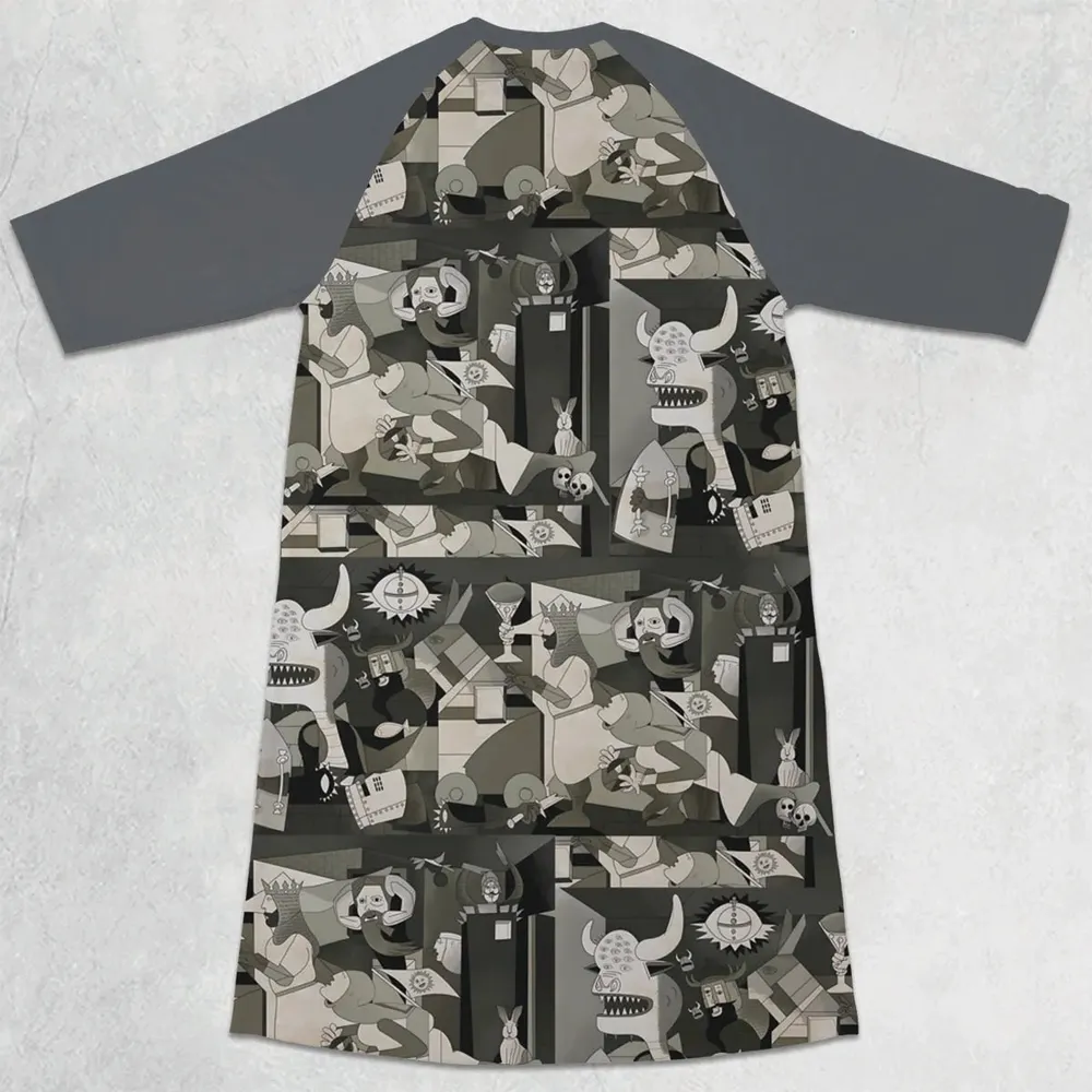 Monty Picasso Style Art 3/4 Sleeve Raglan Dress - 2