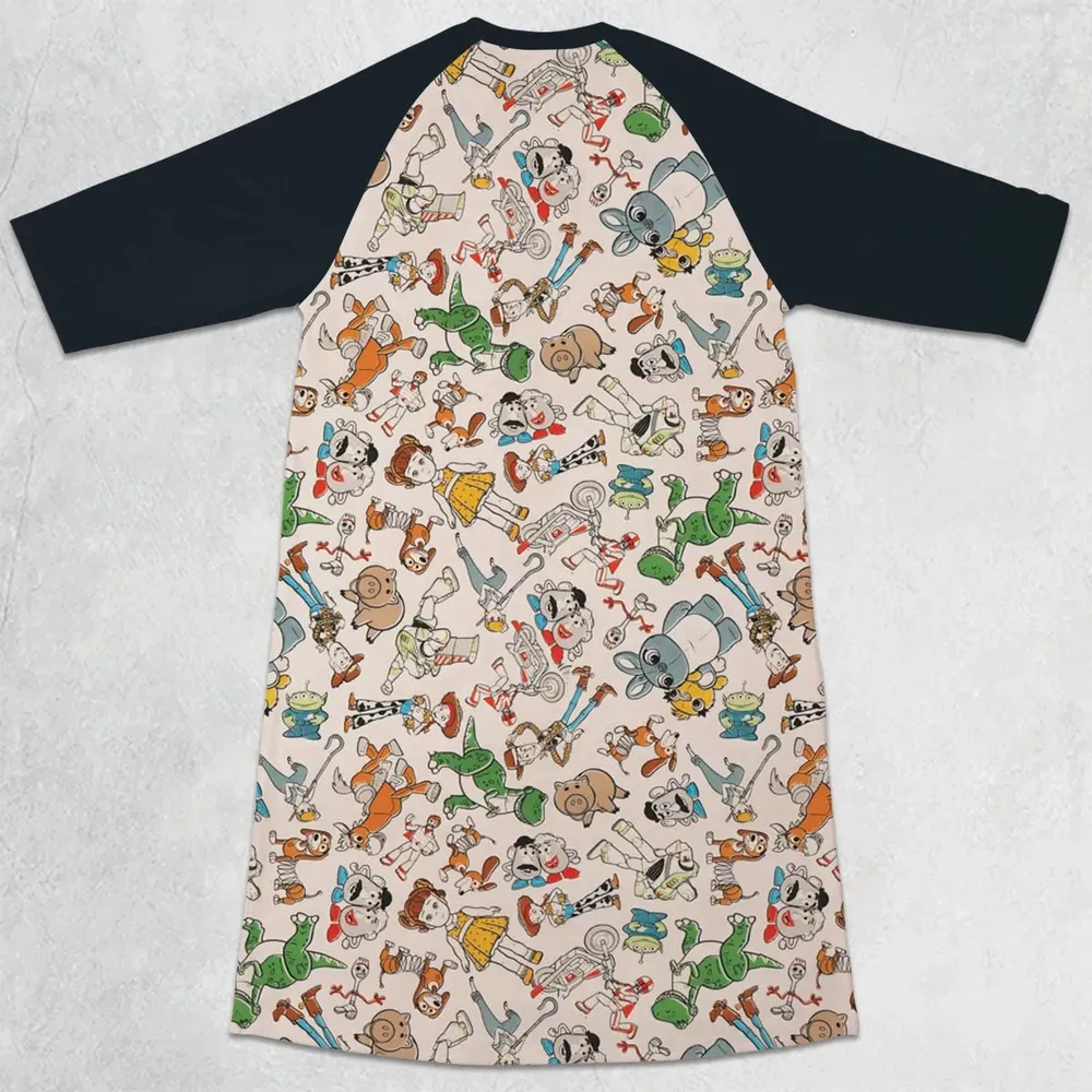 Toy Story Toss Pattern 3/4 Sleeve Raglan Dress - 2