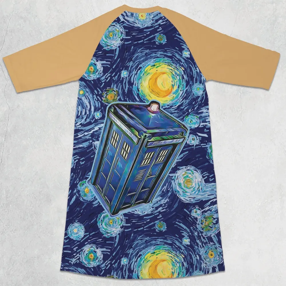 Tardis Starry Night Doctor Who 3/4 Sleeve Raglan Dress - 2