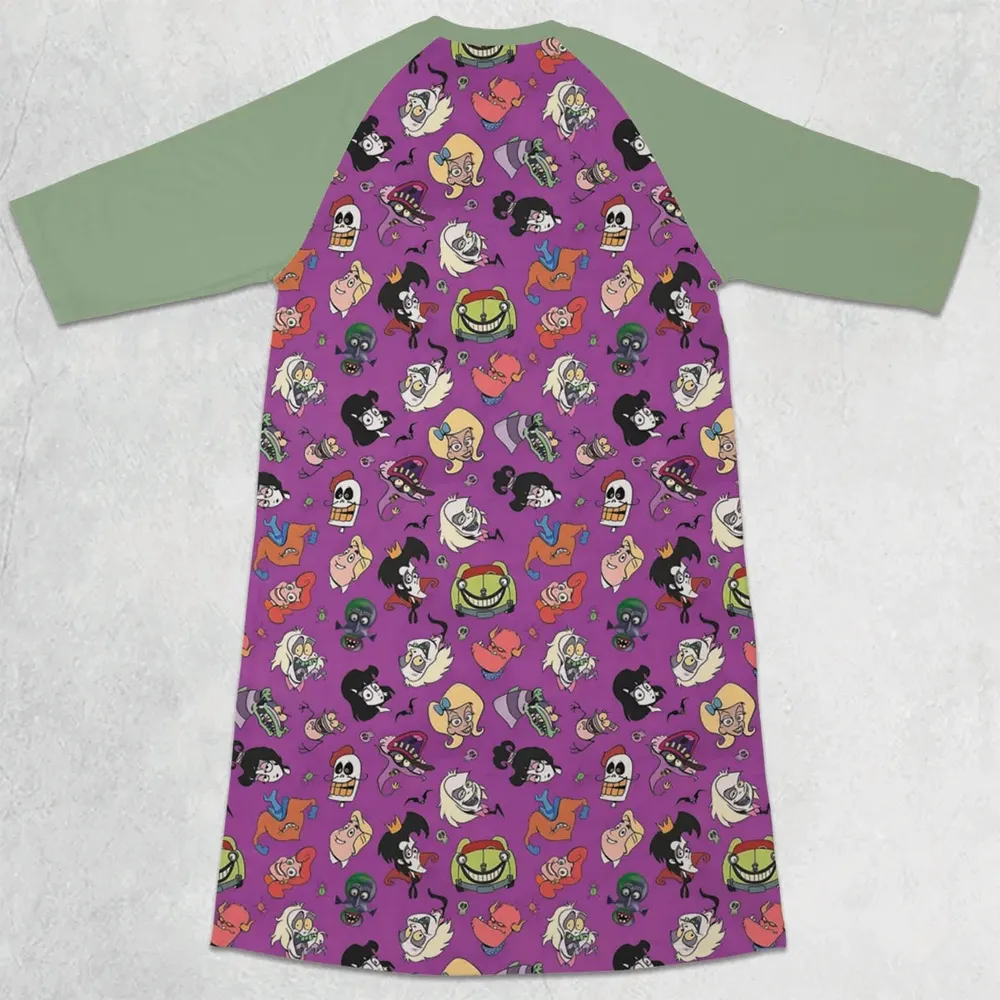 Beetlejuice Cartoon Vintage 3/4 Sleeve Raglan Dress - 2