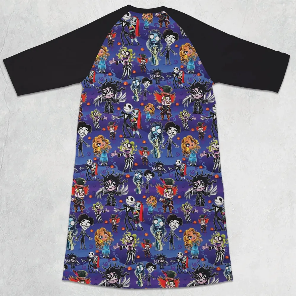 Tim Burton Movies 3/4 Sleeve Raglan Dress - 2