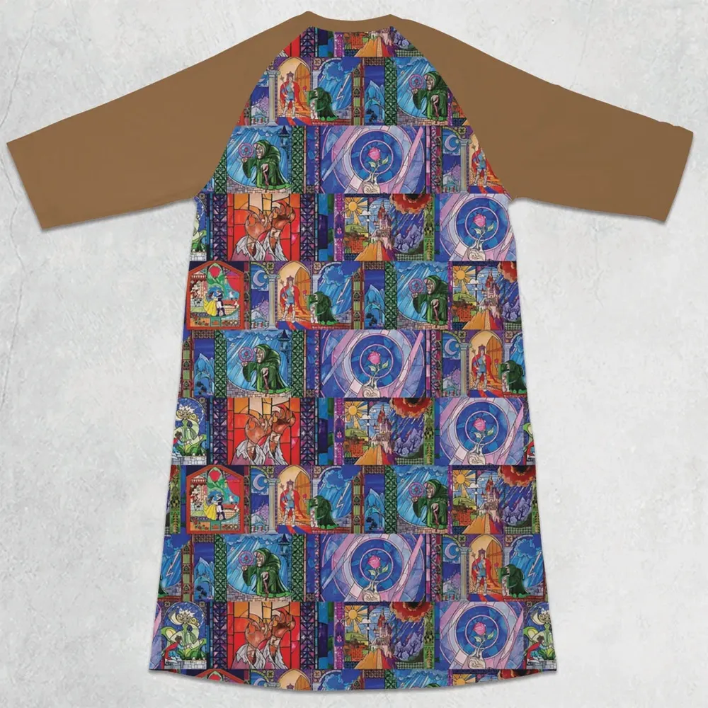 Beauty And The Beast Story Windows 3/4 Sleeve Raglan Dress - 2