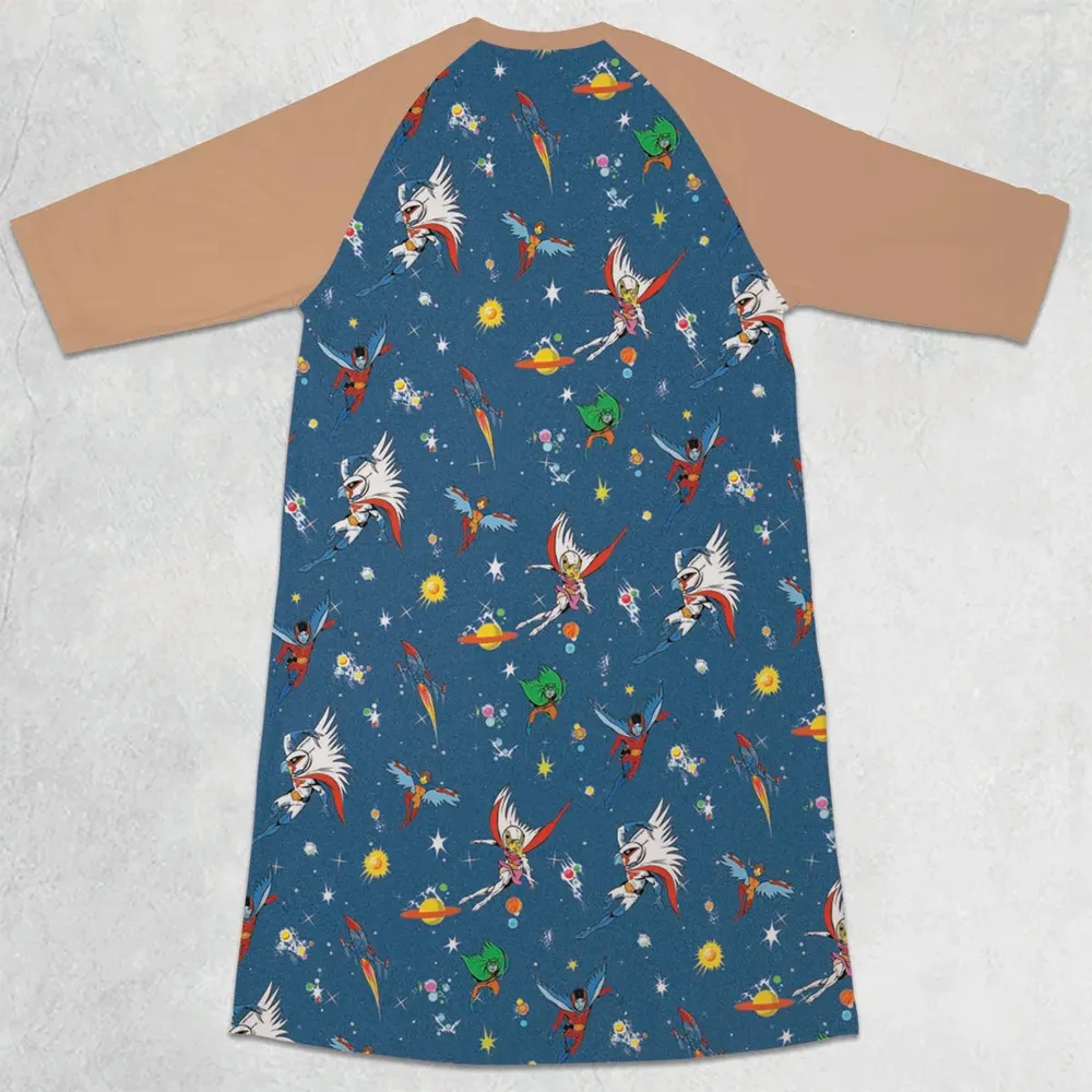 Battle of the Planets 3/4 Sleeve Raglan Dress - 2