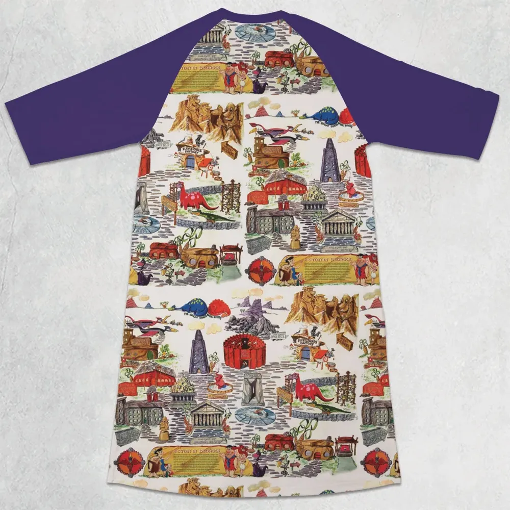 History Of Bedrock Flintstones 3/4 Sleeve Raglan Dress - 2