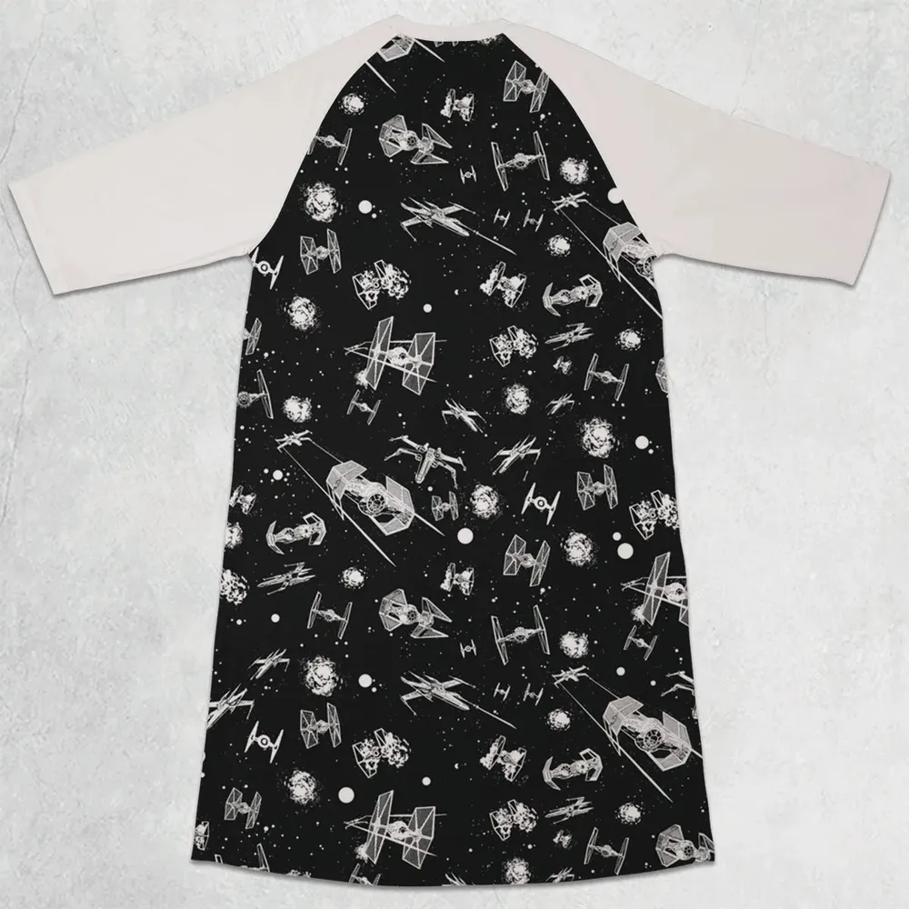 Space Ship Battle Star Wars 3/4 Sleeve Raglan Dress - 2