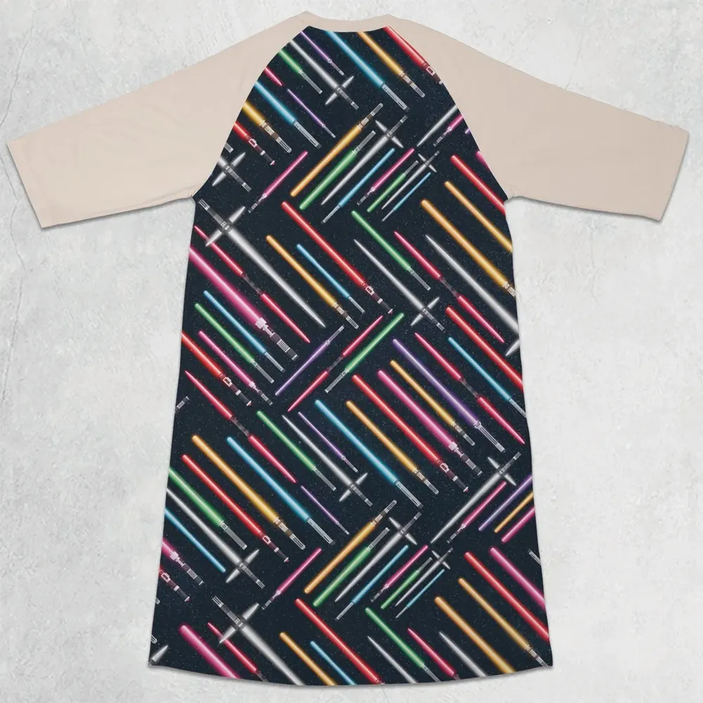 Lightsabers Star Wars Pattern 3/4 Sleeve Raglan Dress - 2