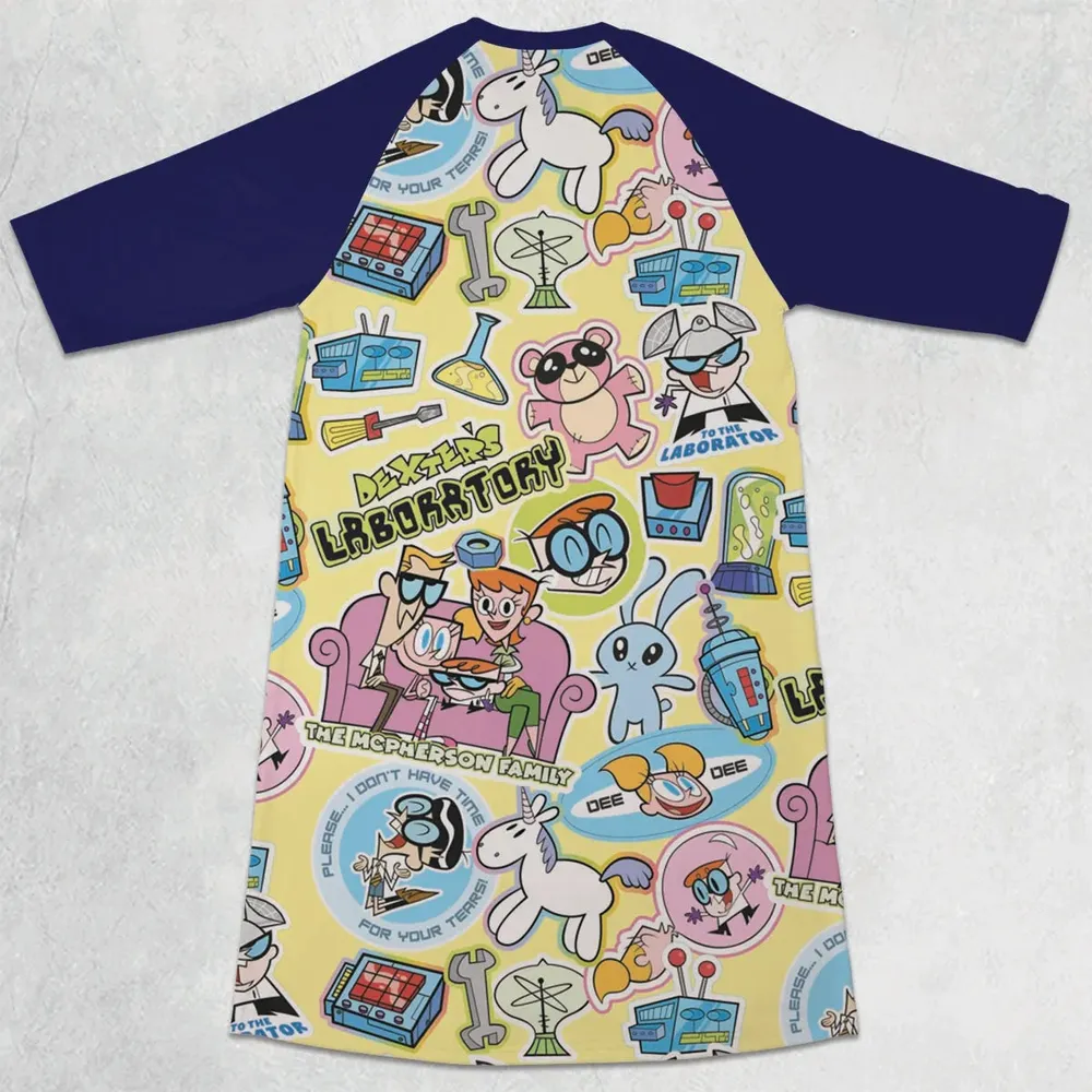 Dee Dee Mandark Dexter's Laboratory Funny 3/4 Sleeve Raglan Dress - 2
